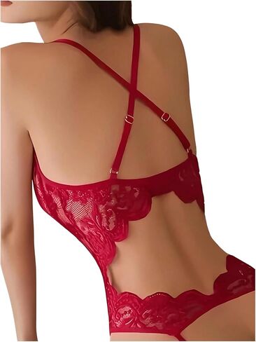 SOLY HUX Women's Floral Lace Teddy Bodysuits Adjustable Straps Open Back One Piece Sexy Lingerie in Saudi Arabia