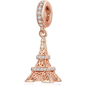 Yellow Enamel Motorcycle Charm 925 Sterling Silver Car Charm Pendant Travel Charm Bracelets for Women Mother's Day Christmas (Rose Gold Eiffel Tower 640)