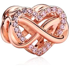 S925 Silver Charm for Bracelet Necklace Sterling Silver Dangles Family Infinity Pink Heart for Women