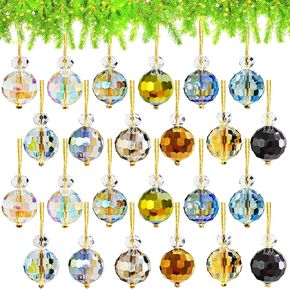 24 Pcs Crystal Glass Christmas Balls Ornaments,Mini Colorful Prism Ball,Hanging Christmas Tree Decorations Ornament for Christmas,Wedding,Party,Home Decor,12 Colors,0.89 Inch