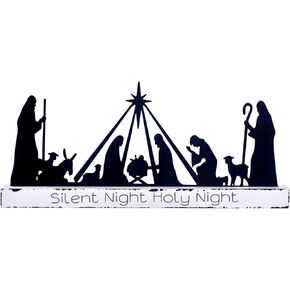 Nativity Scene for Christmas, Metal Nativity Decoration Sign Set with Wooden Base Indoor Outdoor Sculpture People Decor Silhouette Ornament for Holiday Garden Lawn Yard Xmas Home Table Shelf (Black)
