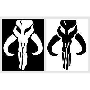 Bounty Hunter Mandalorian Decal Vinyl Sticker Decal |Perfect Size 5.5 Inches | Skull Decal Sticker for Car Laptops Skateboard | 01White & 01Black | (Set of 02)