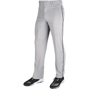 CHAMPRO mens Triple Crown Open Bottom Piped Adult Baseball Uniform Pants, Grey, Black Piping, Small US