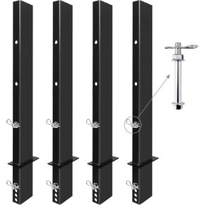 4Pack 30" C Channel Pipe Stake for Flatbed Trailer Hauler Adjustable Bolt-On Anti-Loss, 30 inch Flatbed Trailer Stake Pocket D Ring, Trailer Stake Side Rail Black