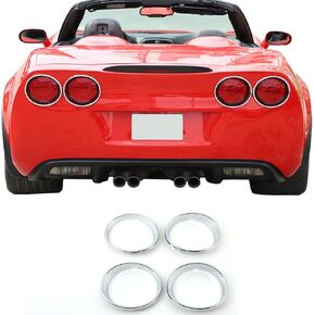 PIUGILH Tail Light Trim Cover Ring Fit for C6 Corvette 2005-2013 Exterior Accessories, ABS Car Rear Trunk Taillight Lamp Trim Cover, 4Pcs(Silver)