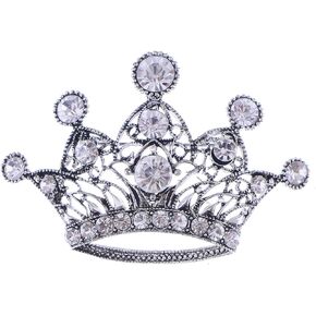 Alilang Silvery Tone Shine Pink Crystal Rhinestones Princess Queen Crown Brooch Pin Pendent