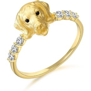 Silver Dog Rings for Women - 925 Sterling Silver Cute Dog Face Rings for Women, 18K Gold Plated Pet Jewelry Gifts for Dog Owners Dog Lover