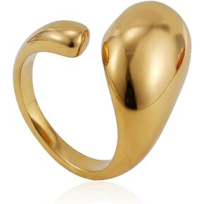 SLOONG Waterdrop Ring 18K Gold Plated Chunky Statement Rings Dome Teardrop Ring Bombastic Oversize for Women Adult