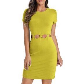 WDIRARA Women's Cut Out Short Sleeve Round Neck Casual Bodycon T Shirt Mini Dress