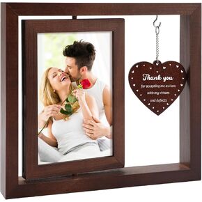 Couples picture frame gifts. Double-Sided Display 4x6 Photo with Heart Pendant,360° rotating wooden picture frames, anniversary day gifts for him,for her