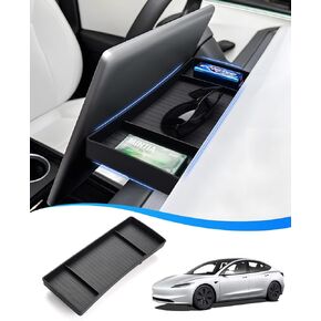 2024 Tesla Model 3 Highland Accessories Behind Screen Storage Tray Hidden Dashboard Box Center Console Organizer Custom Fit for for Tesla Model 3 Non-Slip Sunglasses Tissue Key (Black)