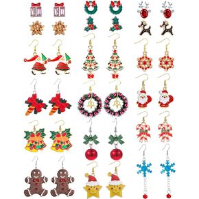 18 Pairs Christmas Earrings for Women Xmas Holiday Stud Earrings Bulk Christmas Gift Tree Snowflake Bow Earrings for Chritmas Party Jewelry