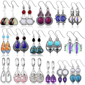 16 Pairs Crystal Drop Dangle Earrings Multi-shaped Quartz Stone Earrings Multi-color Pendant Earrings for Women