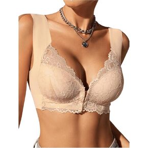 SOLY HUX Bras for Women Contrast Lace Front Closure Bra Comfortable Everyday Bralette