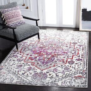 SAFAVIEH Skyler Collection 6' x 9' Ivory/Purple SKY111V Medallion Distressed Non-Shedding Living Room Dining Bedroom Area Rug