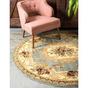 سجادة منطقة فرساي فريدة من نوعها من مجموعة Loom Versailles الكلاسيكية التقليدية ذات الزخارف الزهرية (6' 0 × 6' 0 دائرية، أزرق داكن/عاجي) in Kuwait