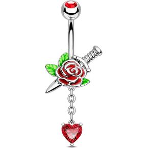 Jewseen 14g Halloween Belly Button Rings Surgical Stainless Steel Belly Rings Heart Floral Dangle Belly Button Piercing Navel Rings for Women Men