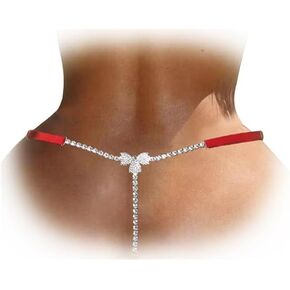 Sexy Butterfly Pendant Crystal Thong Panties Adjustable Bikini Rhinestone Thong Panties Festival Rave G String Jewelry