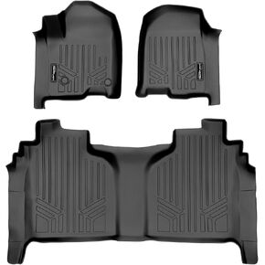 SMARTLINER Floor Mats 2 Row Liner Set Black Compatible with 2019-2022 1500 Silverado/Sierra Crew Cab - 2020-2022 2500/3500 HD Crew Cab