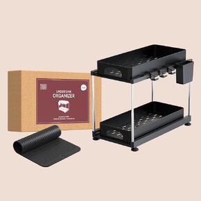 Under Sink Organizer Under Cabinet Storage Organizer with Under Sink Mat, 2 Pulled Out Drawers Undersink Organizers Kitchen, 3 Heights Limitations for Kitchen Sink Organizer Under Cabinet