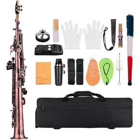 Btuty Soprano Sax Straight Saxophone Brass Bb B Flat Woodwind Instrument for Beginner Professional Natural Shell Key Soprano Saxophone with Carrying Case Gloves Cleaning Cloth Straps Cleaning Rod