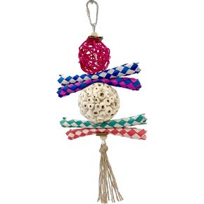 1701 Rainbow Rattan Jute Shredder - Handmade Colorful chewable Bird cage Toy, Natural Rattan Vine, Natural Jute Twine, Easy to Break Natural Parts, Foraging Fun for Small to Med Size pet Birds