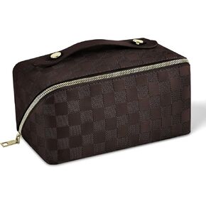 Travel Cosmetic Bag for Women, Large Capacity Layered Storage Makeup Bag, with Handle Portable Travel Organizer, Waterproof Multifunctional Bag, PU Leather Cosmetic Bag (White)