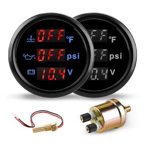 WATERWICH 52mm 3 in 1 Triple Gauge Set (Water Temperature Gauge °F + Oil Pressure Gauge PSI + Voltmeter) with Water Temperature Sensor and Oil Pressure Sensor