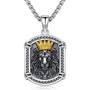 Lion Head Necklace 925 Sterling Silver Lion Pendant Necklace Lion Crown Lion King Jewelry Gift for Men