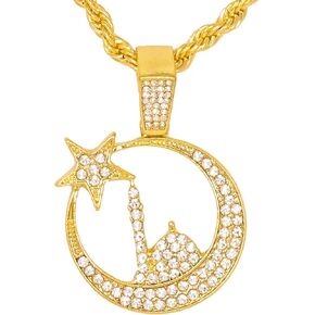 Techno Pave Men's Medium Islamic Iced Out Pendant Necklace with 4mm Rope Chain