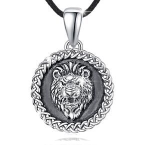 OHAYOO Lion Animal Necklace Lion Head Necklace 925 Sterling Silver Lion Animal Head Pendant Animal Necklace Lion Medal Charm Jewelry for Men Women with 20 inch Chain