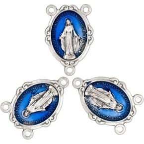 VILLAGE GIFT IMPORTERS Miraculous Medal Rosary Center Beads | Blue or Silver-tone | Great for DIY Rosaries, Jewelry, and Chaplets | Catholic Religious Craft Supplies | Mother Mary Devotional