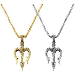 HomeSoGood 2PCS Mens Trident Neptune Pendant Necklaces Stainless Steel Hip Hop Punk Ancient Statement Necklace Jewelry Gift for Men