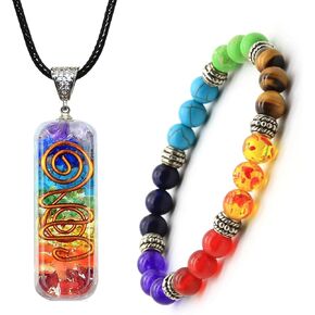 7 Chakra Necklace Bracelet Orgone Energy Protection and Spiritual Healing Pendant Necklaces Bracelets Set for Women Men