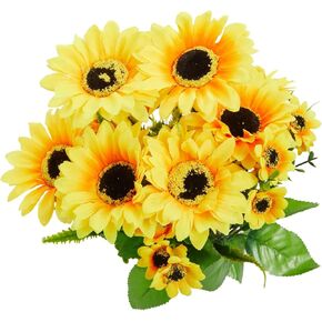 Juvale 2 Bunches Artificial Sunflowers with Stems for Faux Floral Arrangements, Fake Sunflowers for Home Decor, Kitchen, Table Centerpieces, and Wedding Decor (6x7x14 in)