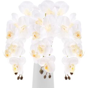 Gresorth 30'' Artificial Orchid Flowers Decoration Faux Phalaenopsis Plant Lifelike Bouquet Fake Branch Stem Display for Dining Room Fireplace - Blue 3 Pcs