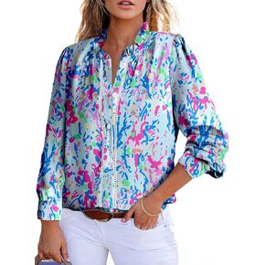 Astylish المرأة 2025 قمصان عادية الخامس الرقبة طويلة الأكمام بيزلي طباعة بلايز الأزهار بوهو البلوزات تونك