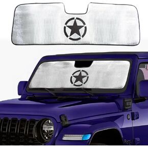 BESTAOO Windshield Sun Shade for 2024 Jeep Wrangler JL 2/4 Door, Front Window Sun Sunshade Windshield for 2024 Jeep Wrangler 4XE, Front Window Sun Visor Blocks for UV and Heat, Silver, Star, 1pc