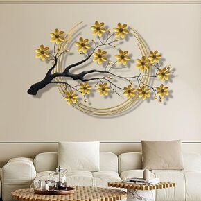 ديكور فني جداري معدني كبير، منحوتة حائط زهور ذهبية معدنية فاخرة ثلاثية الأبعاد مصنوعة يدويًا، ديكور جدار المنزل لغرفة المعيشة وغرفة النوم وغرفة الطعام وغرفة الدراسة والمكتب المنزلي، 41.33 × 26.77 بوصة in Kuwait