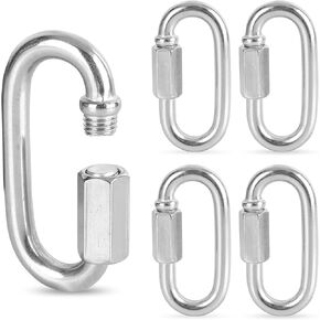 Stainless Steel Chain Quick Links- 5 Pack 5/16" Large Locking Carabiners Heavy Duty Chain Connector, 1535 Lbs Capacity