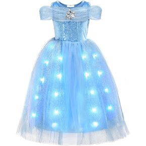Acecharming Princess Costume for Girls Light Up Cinderella Dress Blue Fancy Dress for Kids Birthday Party Cosplay Halloween