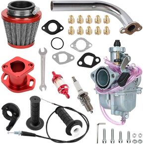 VM22 Carburetor 196CC 212cc Racing Carb 26mm + Exhaust Pipe for KT196 GX160 GX200 CT200U MB200 6.5HP Engine for Honda Kawasaki Thumpstar Baja Warrior Heat Clone Motor Mini Bike Go Kart Black