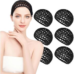 6 Pieces Mesh Crochet Bandana Hair Net Sleeping Hairnet for Women Hair Net Snoods Hat Rayon Knit Crochet Hairnet Hairbands (Black)