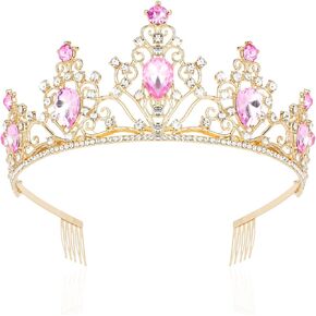 CAVETEE Pink Tiara and Crowns for Women Girls，Princess Tiara Rhinestone Crown Weeding Prom Birthday Queen Crown Headbands Birthday Party Hair Accessories for Girls