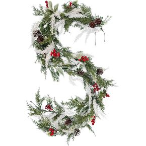 Artificial Christmas Garlands 2 PCS-5.9FT Faux Hanging Winter Vines Red Berries Holly Leaves with Pine Cones Pine Needle Cedar Greenery Ivy Christmas Holiday New Year Home Decoration Indoor Outdoor
