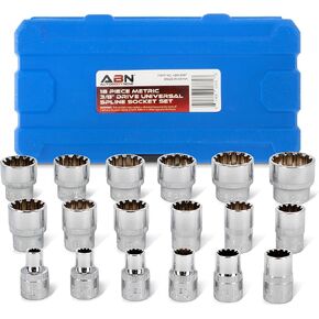 مجموعة مقابس ABN Universal - مجموعة أدوات مقابس مترية مكونة من 18 قطعة، مجموعة مقابس محرك 3/8 بوصة أداة خدد in Kuwait