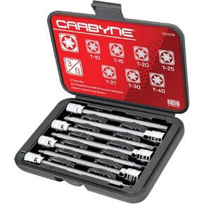 CARBYNE Torx Extra Long Bit Socket Set - 7 Pieces, (T-10 to T-40 Sizes), 3/8" Drive, S2 Steel Bits, CrV Sockets • From a Family-Run Tool Company Based in the U.S.A.