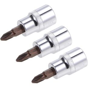 uxcell 3/8" Drive x PH2 Phillips Bit Socket, S2 Steel Bits, CR-V Sockets 48mm Length (For Hand Use Only) 3pcs
