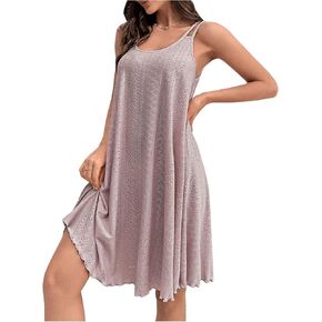 OYOANGLE Women's Eyelet Embroidery Ruffle Pajama Dress Spaghetti Strap Nightgowns Nightdress Sleepwear