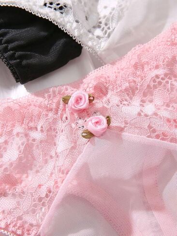 SHENHE Women's 3 Packs Floral Lace Comfy Briefs Thong Set Underwear Panties in Saudi Arabia